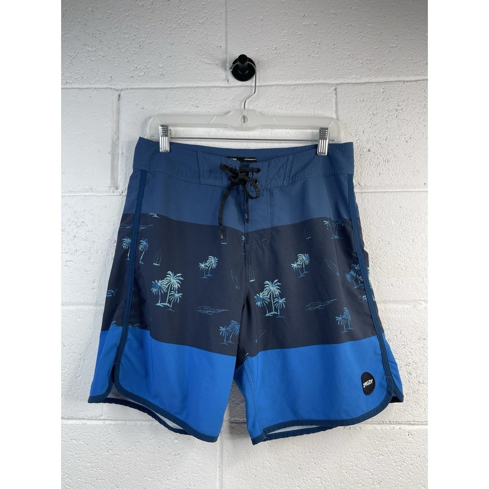 Oakley Boardshorts Men's  30 Blue Palm Tree Swim Trunks Performance Fit Surf